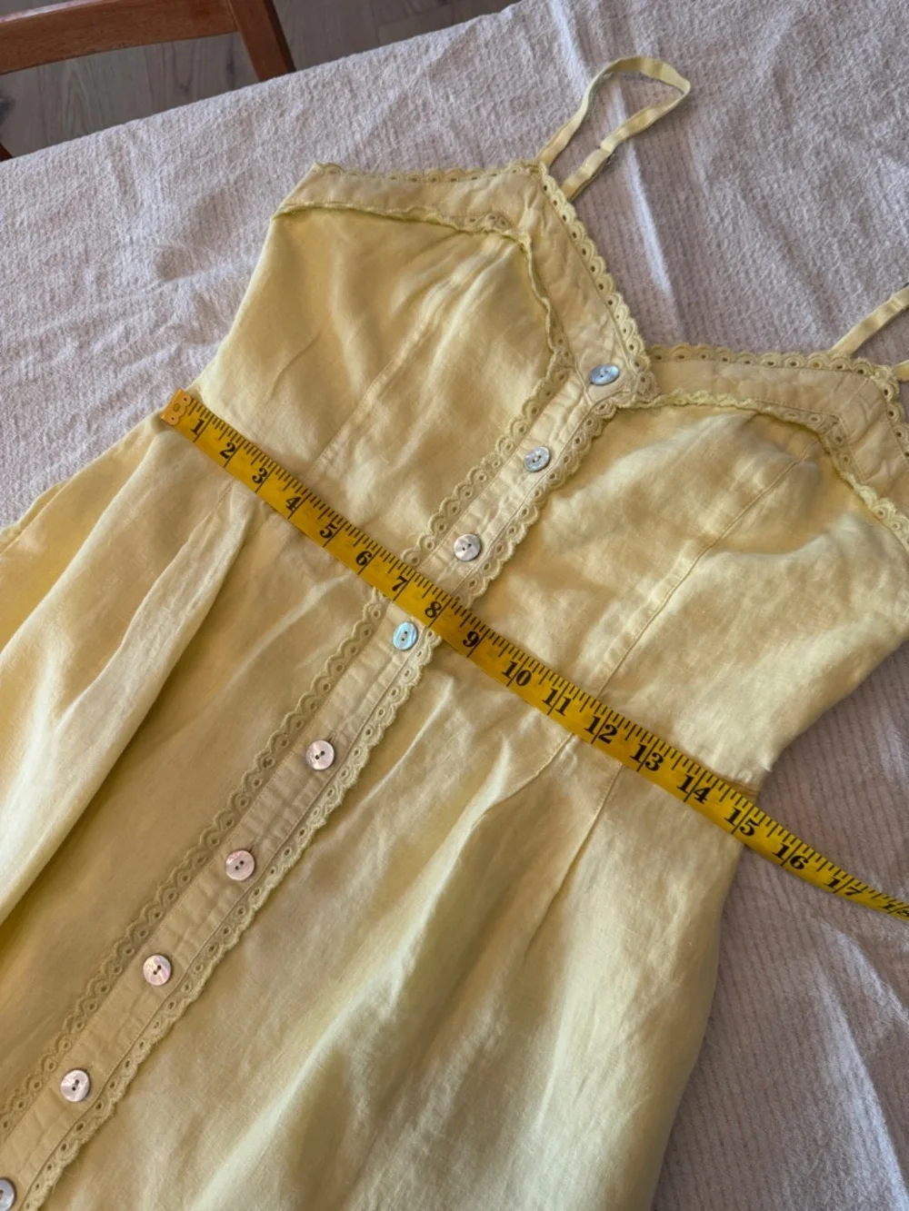 Wilfred 100% linen la boheme Yellow Eyelet Button-Front Midi Dress boho - Picture 14 of 17